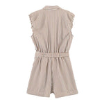 Women's Belted Striped Shorts Jumpsuit Women Striped Sleeveless Button Down Belted Pocket Detail Casual Jumpsuit For Summer 9X2T