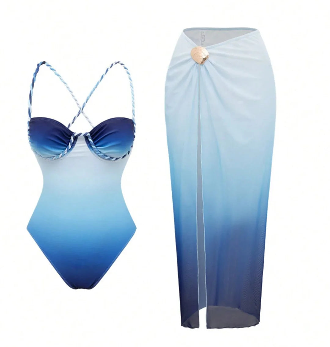 S - XL New With Skirt Underwired Cross Back Women Swimwear One Piece Swimsuit Female High Leg Cut Bather Bathing Suit Swim V7859