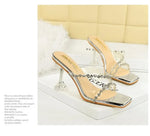 Transparent High Heels Women's Summer New Fashion Thin Heel Sandals Outdoor Wear Rhinestone Slippers Modern Minimalist Style