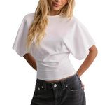 Women Solid Color Round Neck T-Shirt Breathable Casual Top Summer Short Sleeve Pullover Tee for Work Daily Wear Parties