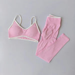 2PCS High Waisted Sports Bra Set with Contrasting Small Suspender Tight Fitting Hip Lifting Training Bra And Pants
