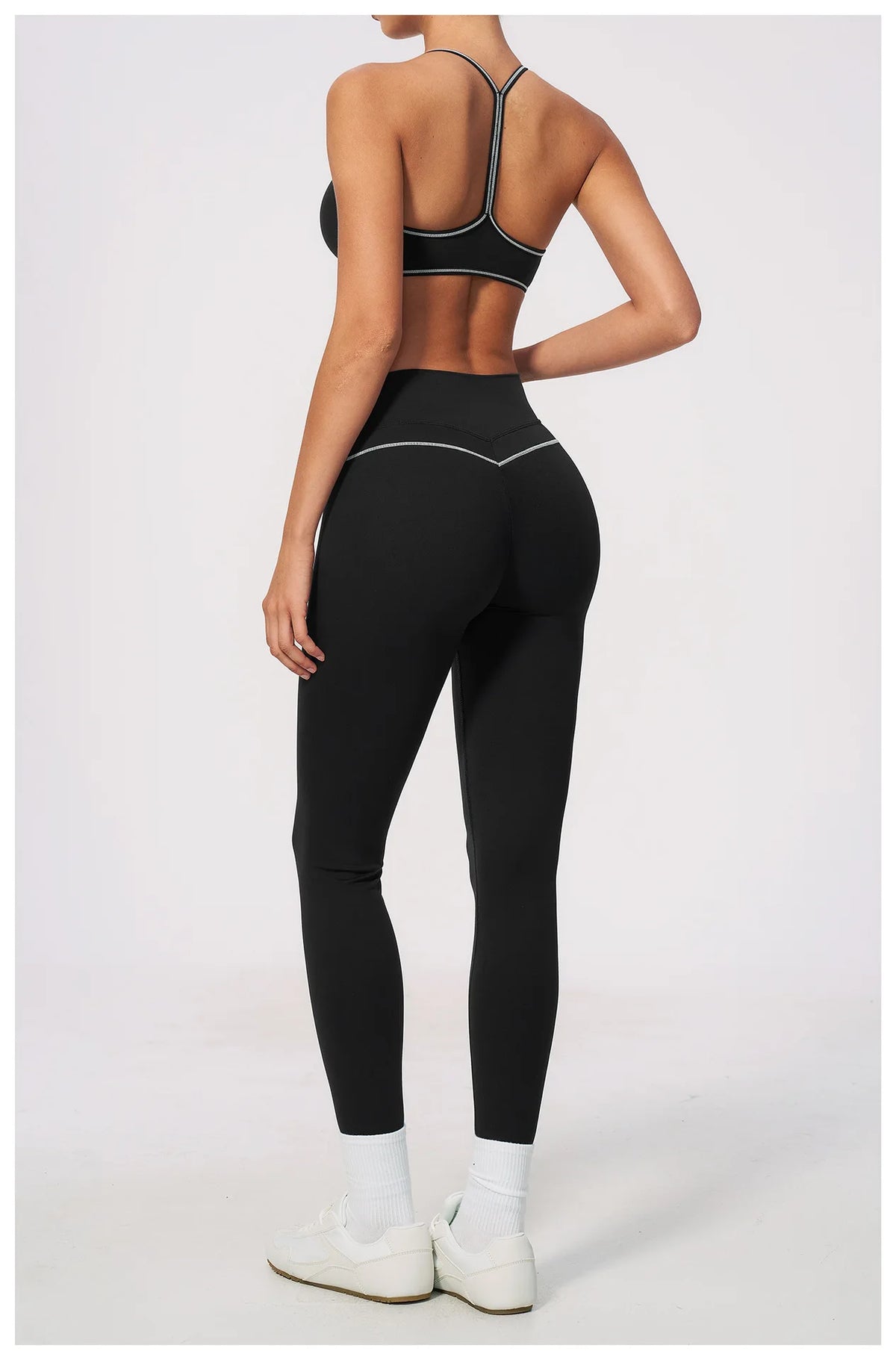 New Yoga Suit Women Color Blocked V-neck I Shape Sports Bra Fitness Clothes Summer Tight Running High Waist Leggings Tracksuit