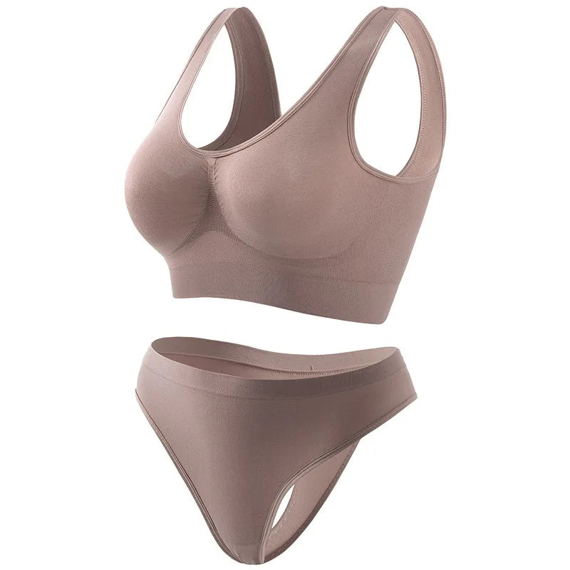 Seamless Bra Set Women Wireless Tanks Bra FemaleLow Rise Thongs Panties Sexy Lingerie Set Comfy Underwear Intimates S-5XL