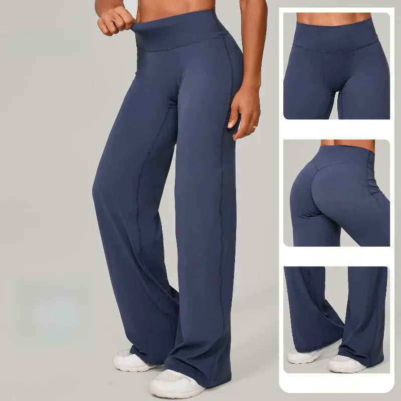 Women's Pilates Straight Yoga Pants Leggings Versatile Loose Wide-Leg Running Sports Fitness Hip-Lifting High Waist Trousers