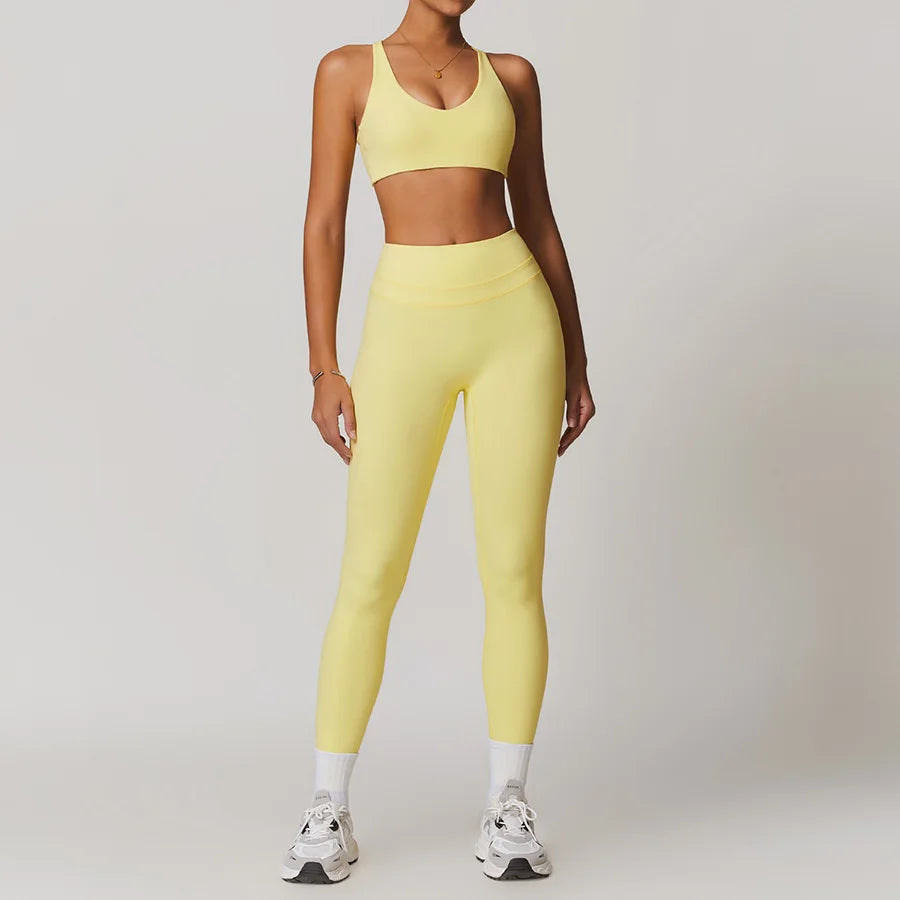 Yoga Set 2PCS Women Tracksuit Nude Feeling Workout Sets Gym Clothes Push Up Fitness Running Sportwear Sport Bra Leggings Suit