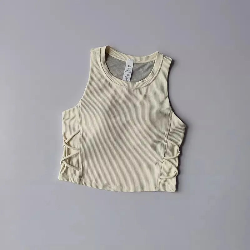 Women's Quick-Drying Breathable Yoga Vest for Fitness And Pilates Tight-Fit Exercise Top with Fixed Chest Cushion
