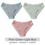 3Pcs/set Women's Cotton Panties M-2XL Trendy Patchwork Lace Underwear Female Low Waist Briefs Ladies Comfortable Underpants 2023