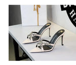 Water Diamond Women's Sandals Summer Cross Band High Heel Slip-On Shoes Leather Material Anti-Slip Rubber Sole Casual Style