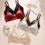 Glossy Satin Seamless Underwear Everyday BraWomen's Deep V-neck Thin Shoulder Strap Thin Bra for Women Bralette