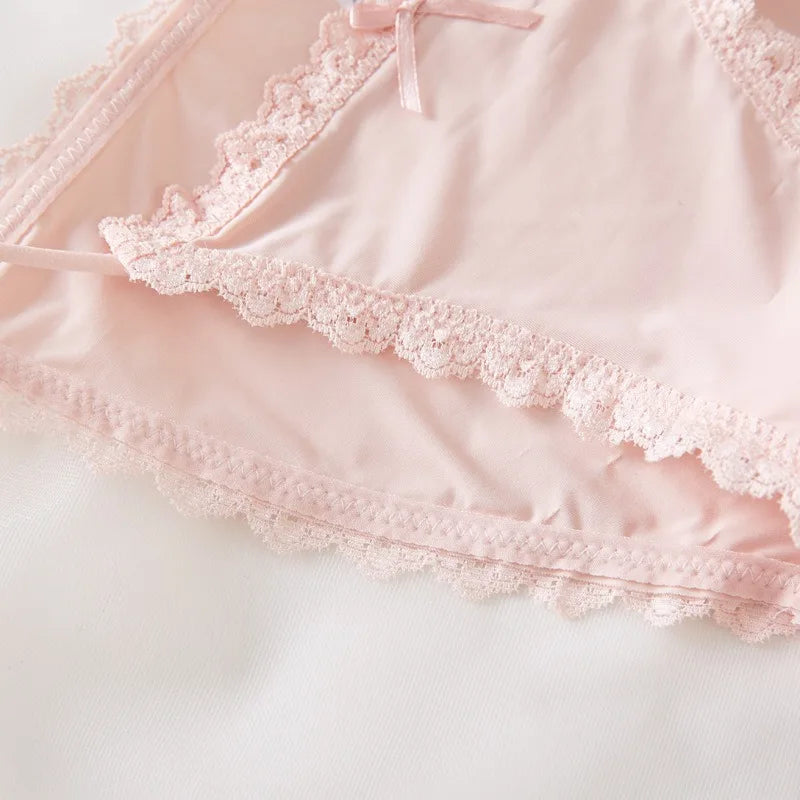 3Pcs/Set Sexy Women Brazilian Panties Ice Silk Briefs Female Underpants Seamless Underwear Lace Trims Low Rise Briefs M-XL