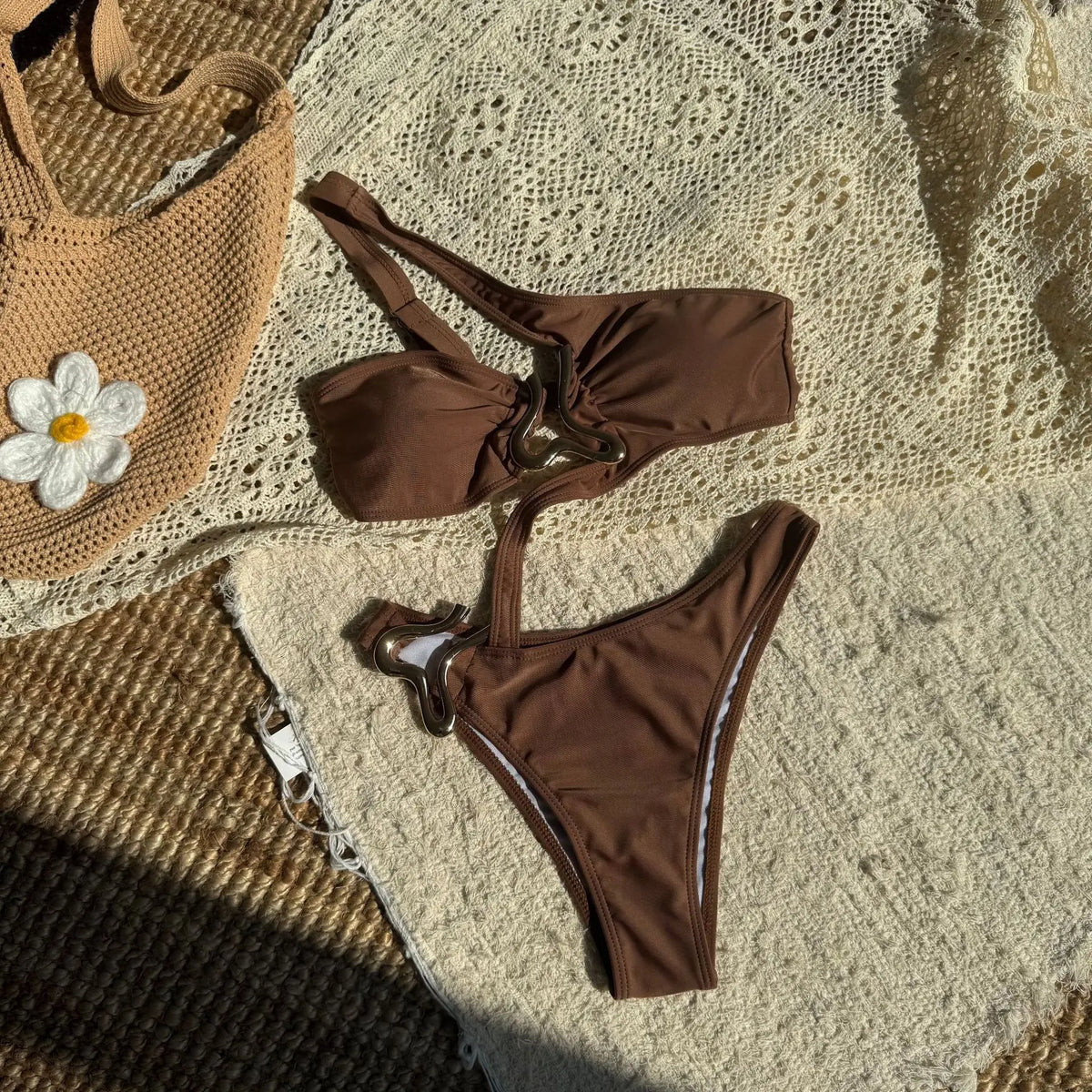 DEKA Hollow Out Bikini One Shoulder Swimwear 2025 Women Metal Designer Backless Thong One Piece Swimsuit Summer Bathing Suits