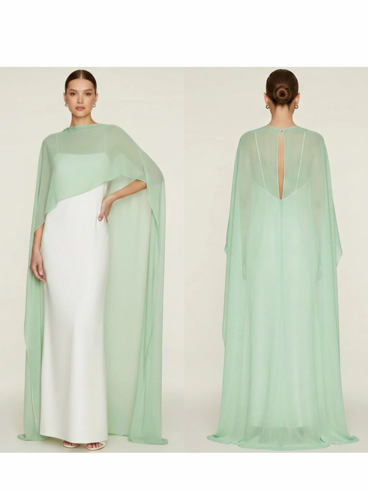 Women's Sheer Chiffon Cape Bat Sleeve Floor Length Shawl Elegant Cover Up Tops Party Evening Cape Blouse f