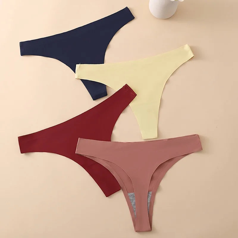 1PC Women Seamless Thongs Ice Silk T-back Solid G-String Breathable Crotch Sexy Lingerie Women's Underwear M-XL Intimates