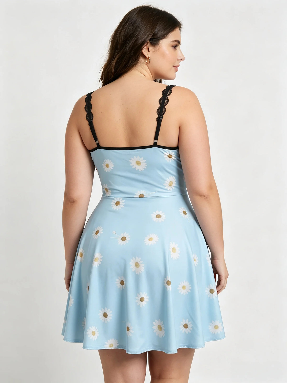 Plus Size Daisy Print Nightgown Women Lace Trim Bow V Neck Slip Dress Soft Mini Sleep Dress Summer Casual Ladies Lingerie Nightw