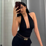 FDYOUI Sexy Deep V-neck Bandage Solid Crop Tops Women's 2026 Summer Halter Off Shoulder Sleeveless T-shirt Vacation Corset Top