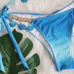 DEKA Shell Bikinis Sexy Swimsuit with Rhinestones Criss Cross Bikini Set Women Pink Push Up Bathing Suit Diamond Thong Swimwear
