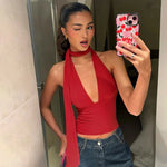 FDYOUI Women's Halter Neck Bandage Crop Tops 2026 Summer Sexy Off Shoulder Backless Corset Ladies Sleeveless T-shirt High Street