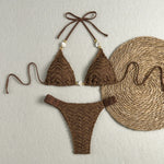 Sexy Beige Black Micro Bikini Set 2026 Women Pearls Strap Push Up Bra Pleate Thong Swimsuit Beach Bathing Suit Holiday Swimwear