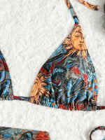 Sexy Abstract Sun Print Bikini Set 2025 Women Push Up Bra Mesh Skirt 4 Piece Swimsuit Summer Bathing Suit Holiday Swimwear