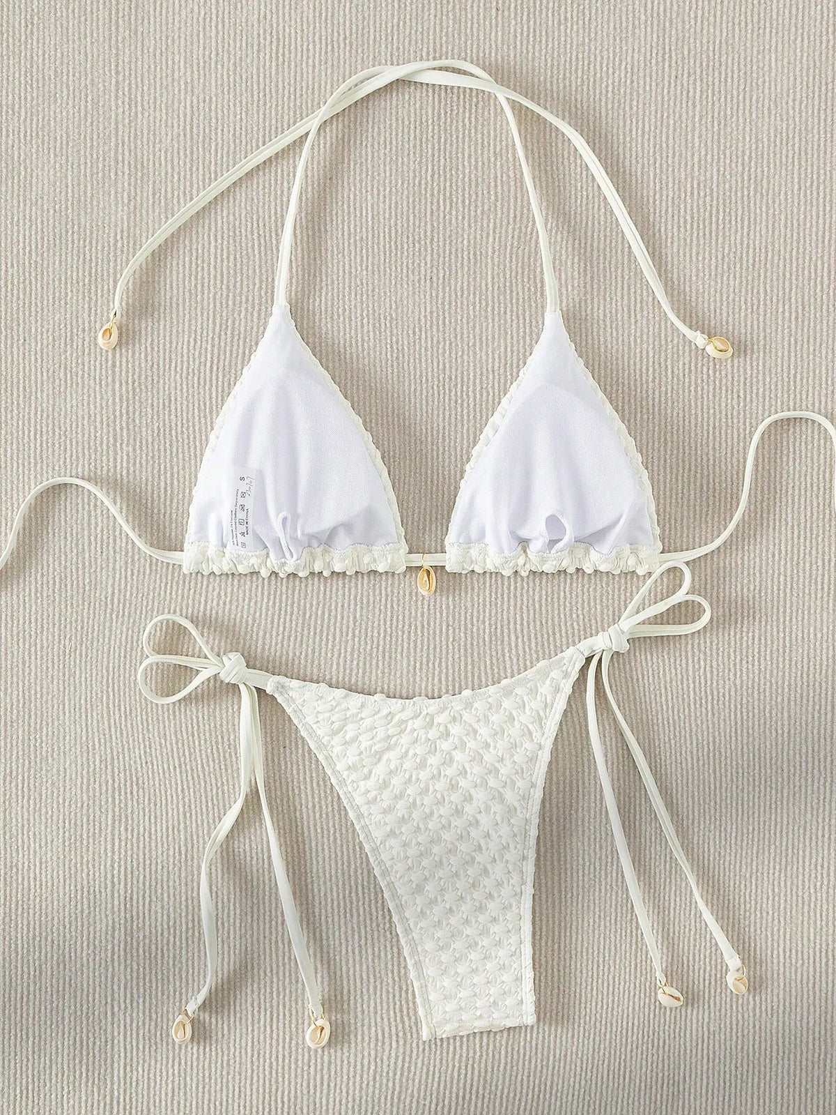 DEKA Tie Side Thong Swimwear New Sexy Bikini Set White Shell Designer Swimsuit Halter Push Up Micro Bikinis Summer Bathing
