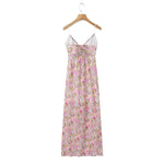 Lace Decoration Pink Floral Maxi Long Sundress Women's Dress 2025 Spaghetti Strap V Neck Smocked Boho Straight Boho Dress