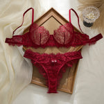 Ladies' Basic Style Thin Lace Bra And Panty Set Seamless Single Layer Eyelet Underwear Comfortable Intimate Apparel