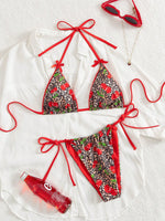 Sexy Red Leopard Print Bikini Set Women Tie Strap Push Up Bra Bandage Triangle Swimsuit Beach Bathing Suit Holiday Swimwear 2026