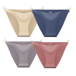 4Pcs/Set Ice Silk Bikini Panties Women Sexy Briefs Low Rise Underwear Seamless Underpants Solid Color Ultra-thin Lingerie M-XL