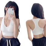 2Pcs/Set Women Deep V Neck Y-Back Padded Tank Bra Rib Cropped Tank Bralette Racerback Strap Daily Inner Top One Size Underwear