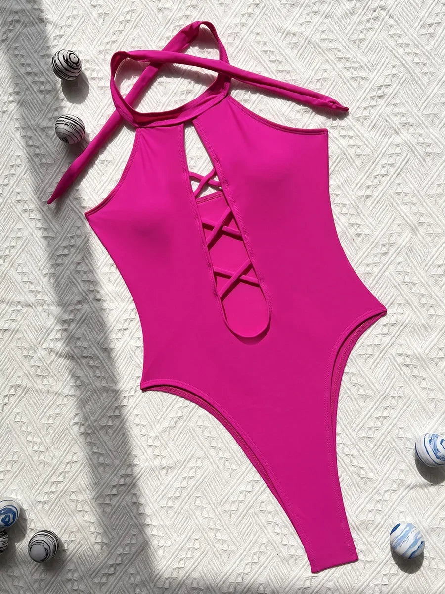 New Sexy High Neck Zipper Women Swimwear One Piece Swimsuit Female Monokini High cut Trikini Ribbed Bathing Suit Swim Bodysuit