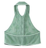 Women's Fashionable Lapel Embroidered Backless Shorts Set J25E