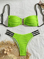 XS - L Wrinkled U Rings Bandeau Bikini Women Swimwear Female Swimsuit Two-pieces Bikini Set Bather Bathing Suit Swim Beachwear
