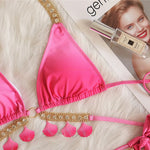 DEKA Shell Bikinis Swimsuit with Rhinestones Criss Cross Bikini Set Women Pink Push Up Bathing Suit Diamond Thong Swimwear