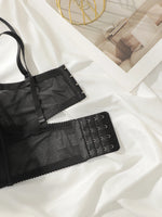 Women Longline Lace Bra Underwire Floral Sheer Mesh Adjustable Thin Straps Sexy Shapewear Corset Daily Lingerie Black L2380