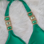 Sexy Rhinestone Bikini Set Women 2026 Luxury Pink Crystal Diamond Push Up Bandage Thong Swimsuit Beach Bathing Suit Swimwear