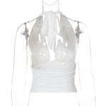 FDYOUI Sexy Deep V-neck Bandage Solid Crop Tops Women's 2026 Summer Halter Off Shoulder Sleeveless T-shirt Vacation Corset Top
