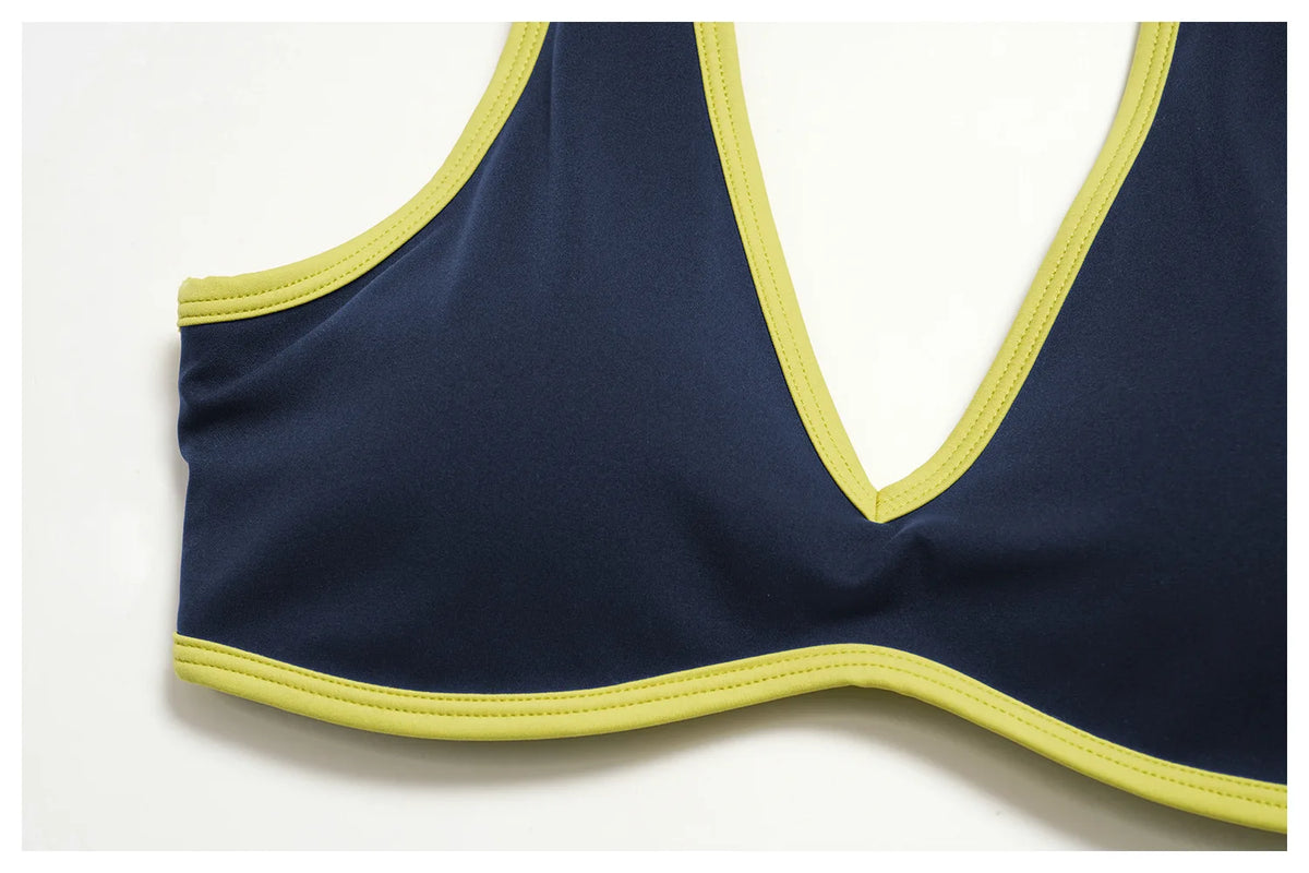 Women's Tracksuit Color Blocked Yoga Sets V Neck Sports Bra High Waist Flare Pants Fitness Suit Outdoor Running Workout Clothes