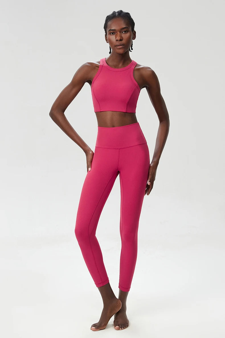 Yoga Set 2 Pieces Women's High Waisted Leggings Sports Vest Exercise Clothing Workout Outfits Fitness Sportswear Gym Tracksuit