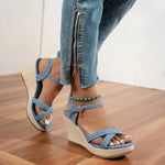 Summer Slope Heel Buckle Open Toe Wedge Ultra High Heel Women's Sandals 2026Fashion One Line Buckle Sandals Women ShoesHeels