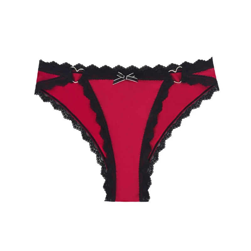 1pcs Low Rise Bow Sexy Lace Women's Panties Patchwork Heart Decor Elegant Lady Briefs Comfortable Breathable Female Underwear
