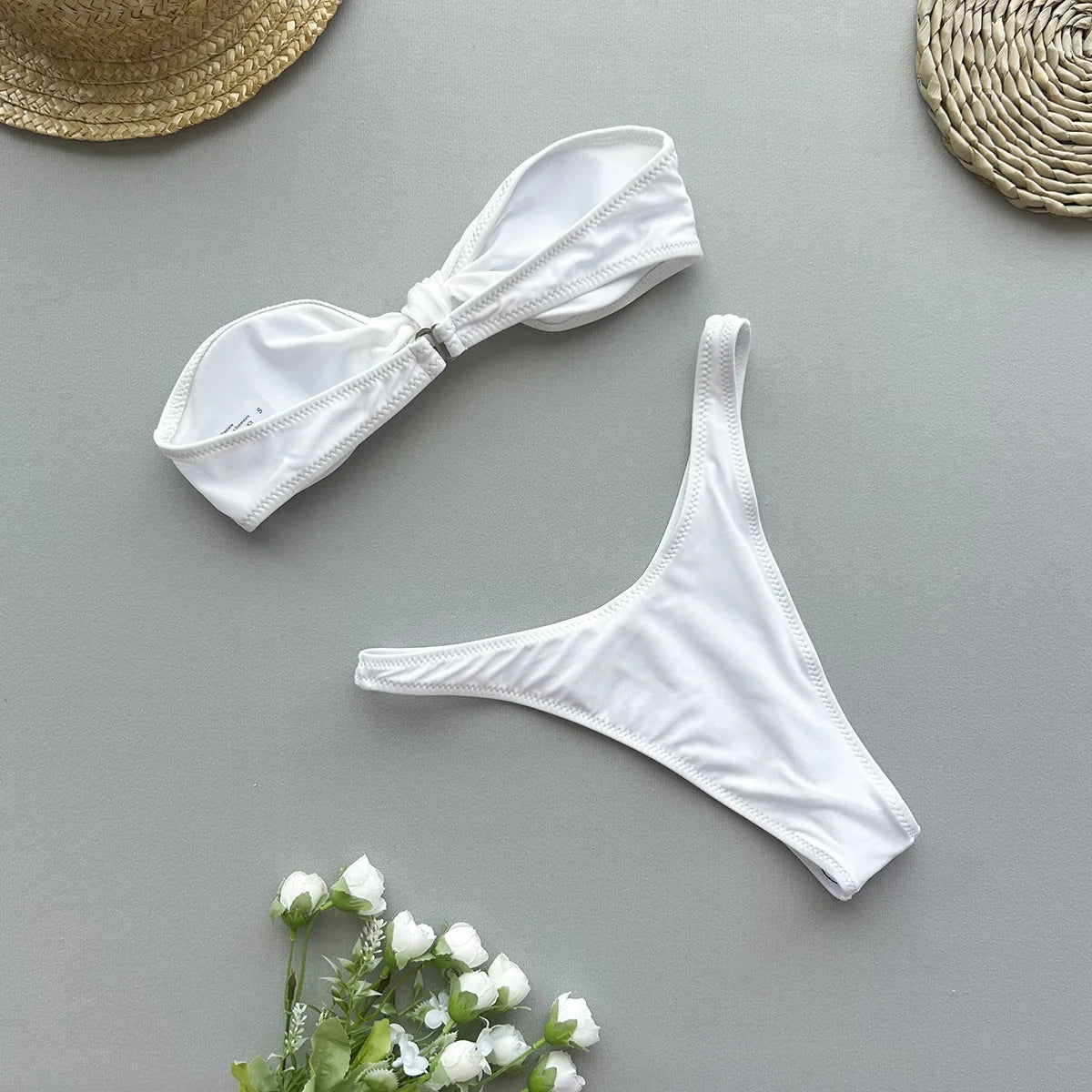 Sexy Front Tie Bow Bikini Set Women Black Bandeau Push Up Bra Micro Swimsuit 2024 Beach Bathing Suit Thong Swimwear Biquini