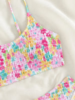 Sexy Pink Floral Print Bikini Set 2024 Women Halter Pleate Push Up High Waist Swimsuit Brazilian Bathing Suit Two Piece Swimwear