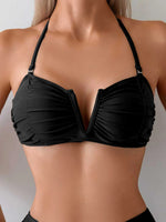 Sexy Coffee Black Swimwear Women 2026 Bandeau V Wire Pleate Push Up High Waist Swimsuit Beach Bathing Suit Vacation Bikini