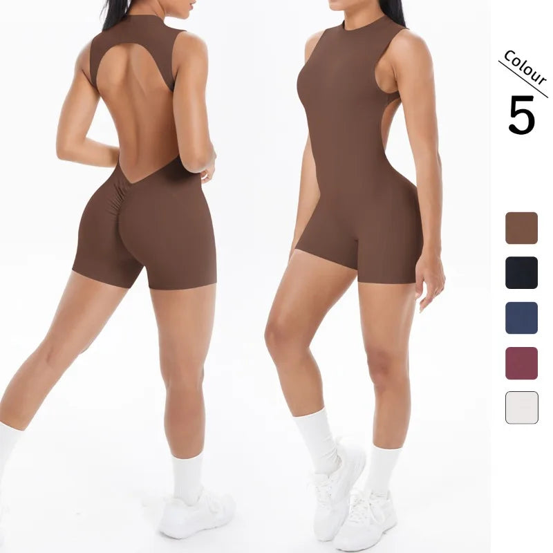 Women's Seamless Yoga Jumpsuit New Beautiful Back & Pleats Hip Lifting Short Jumpsuit Sports Running Fitness Jumpsuit Yoga Suit