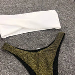 New Sexy Bandeau Shiny Glitter Bikini Women Swimwear Female Swimsuit Two-Pieces Bikini Set Bather Bathing Suit Swim Lady V1109