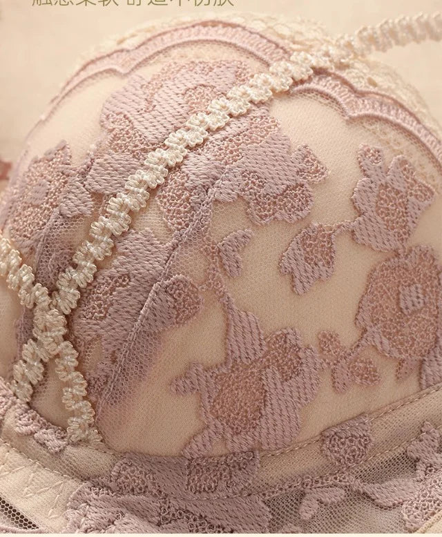 Antique French Lace Underwire Bra | Retro Petite Deep V Plunge Set | Summer Non-Padded Lingerie | Sexy Bridal Push Up Effect