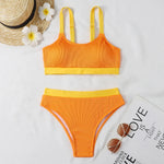 Orange High Waist Bikini 2022 Swimsuits Push Up Swimwear Women Splicing Biquini Beachwear Sexy Ribbed Bathing Suits Female New