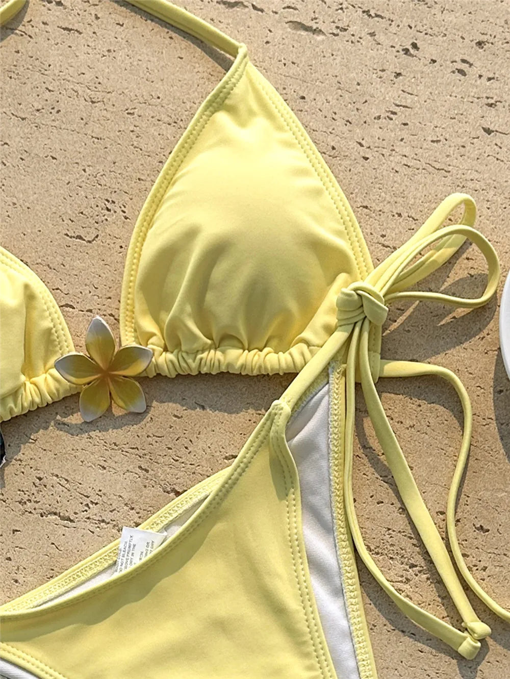 Cute Yellow String Halter Triangle Micro Bikini Thong Femmes Sexy Swimsuit Women Flower Swimwear 2026 Bikinis Sets Bathing Suit