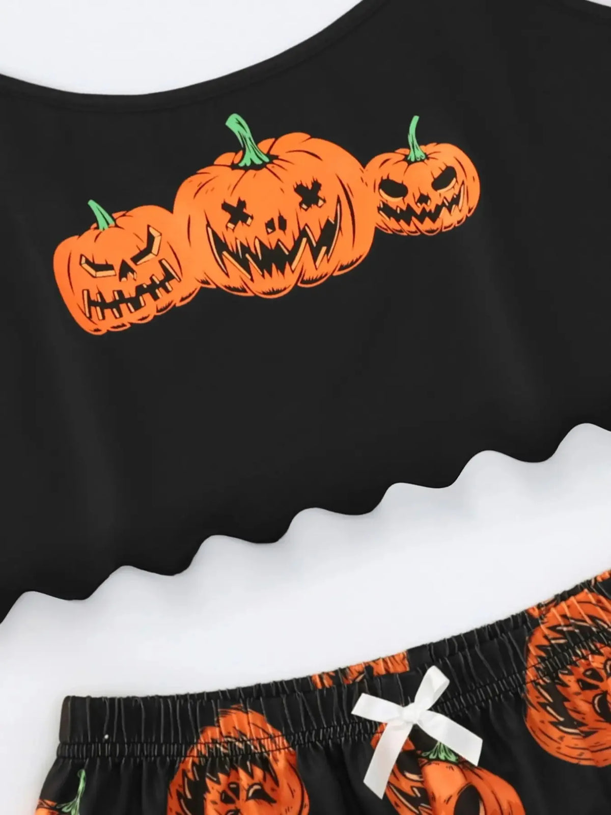 Halloween Devil Pumpkin Print Pajamas Set for Women Sleepwear Short Sleeve Tops and Shorts Set Underwear Nightwear