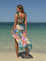 Vintage Green Leaves Print Bikini Set 2026 Women Tie Strap Push Up Underwire Long Skirt 3 Piece Swimsuit Bathing Suit Swimwear